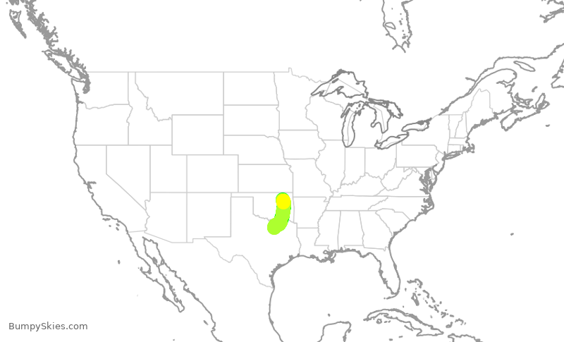Turbulence forecast map for AAL2344, TUL to DFW