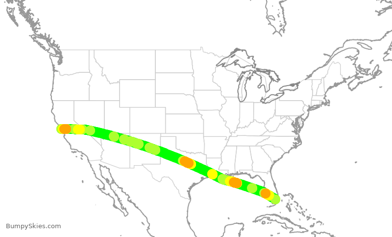 Turbulence forecast map for AAL2347, MIA to SFO