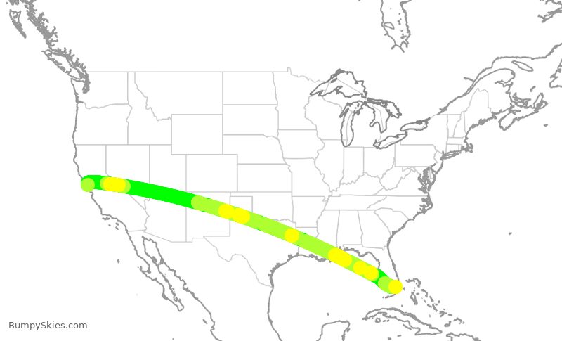 Turbulence forecast map for AAL2347, SFO to MIA