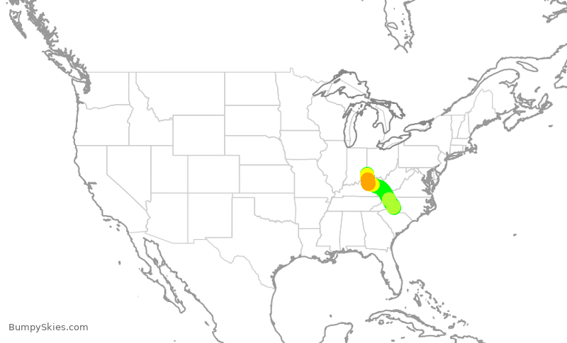 Turbulence forecast map for AAL2349, CVG to CLT