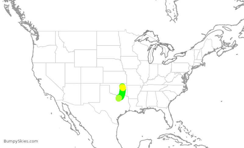 Turbulence forecast map for AAL2352, TUL to DFW