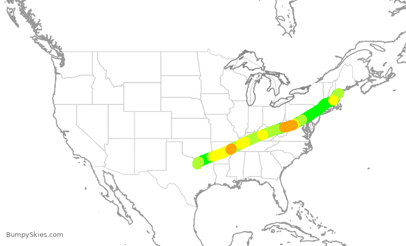 Turbulence forecast map for AAL2353, PWM to DFW
