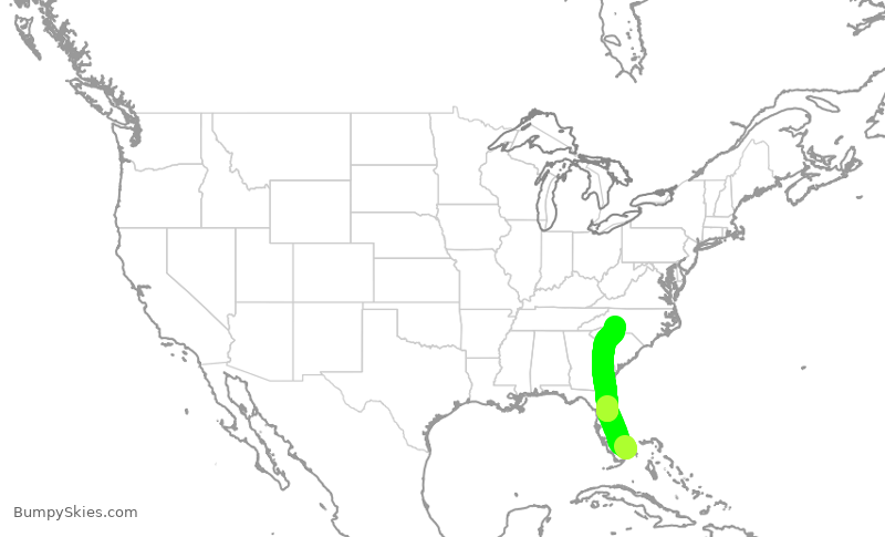 Turbulence forecast map for AAL2354, FLL to CLT