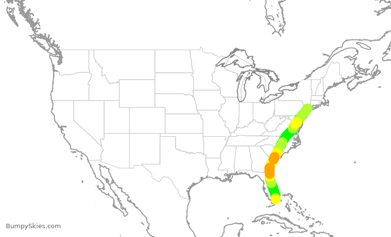 Turbulence forecast map for AAL2356, MIA to LGA