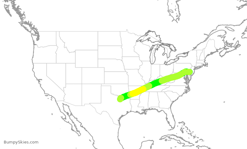 Turbulence forecast map for AAL2356, PHL to DFW