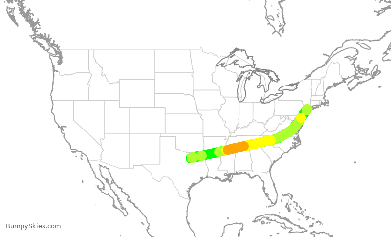 Turbulence forecast map for AAL2358, DFW to LGA