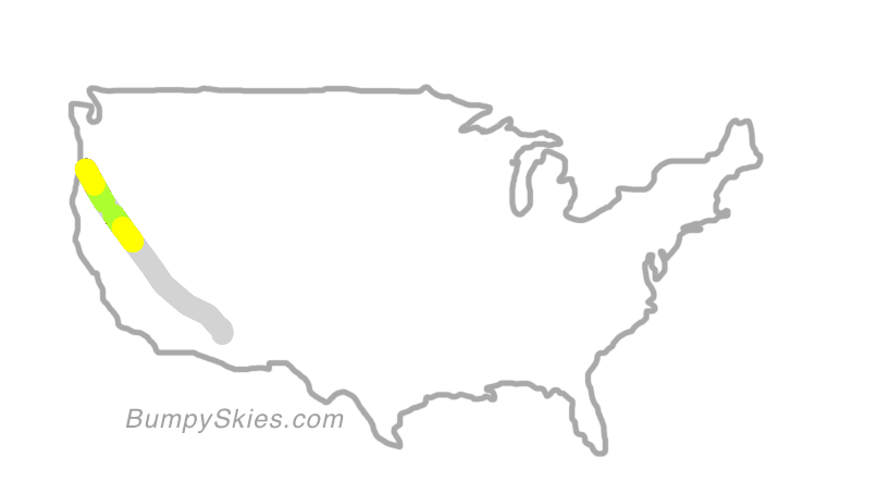 Map of continental US with illustrated flight path and turbulence forecast (described in text below)