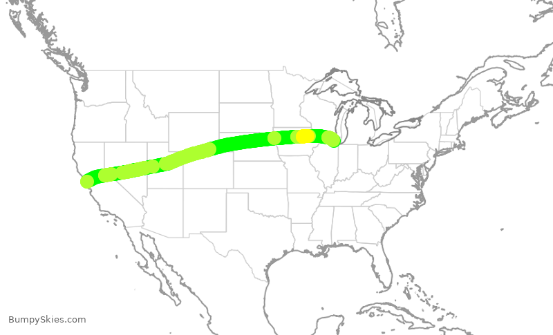Turbulence forecast map for AAL2358, SFO to ORD
