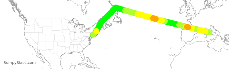 Turbulence forecast map for AAL235, FCO to JFK