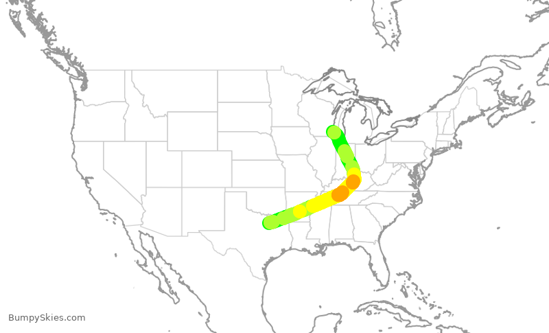 Turbulence forecast map for AAL2361, DFW to MKE