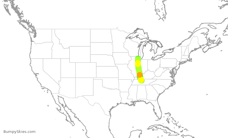 Turbulence forecast map for AAL2362, ORD to BNA