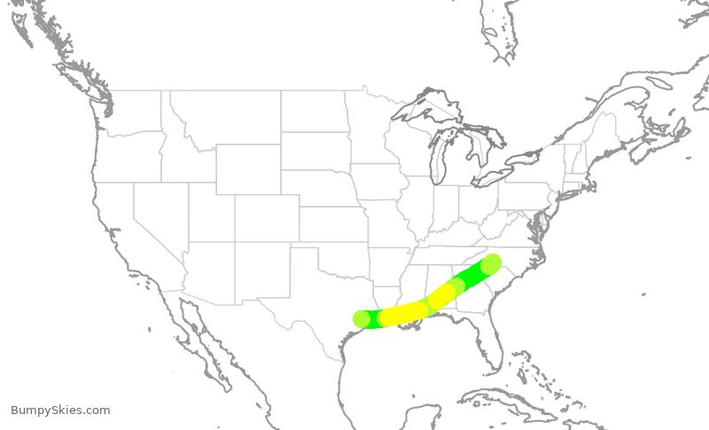 Turbulence forecast map for AAL2364, IAH to CLT