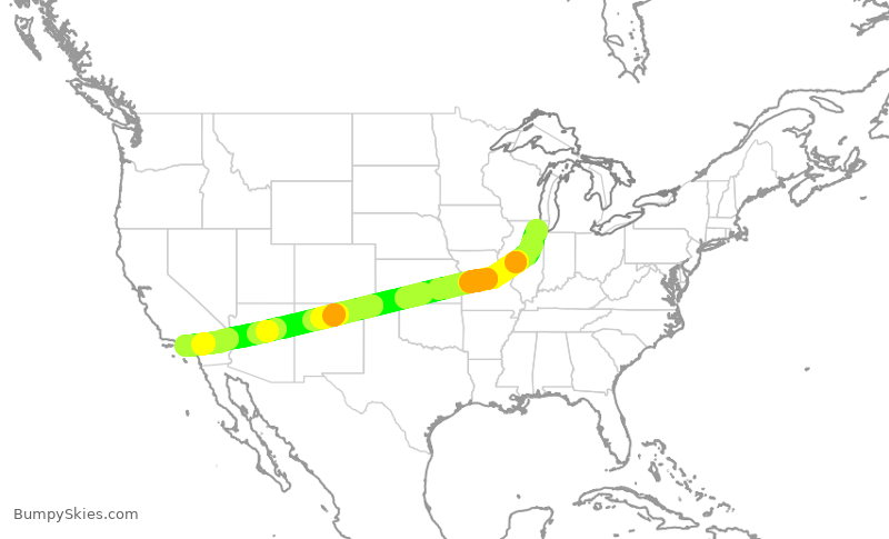 Turbulence forecast map for AAL2364, ORD to LAX