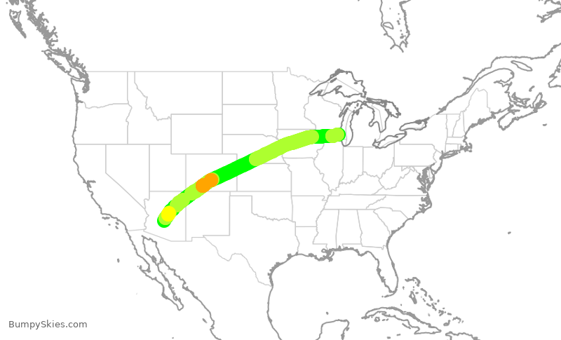 Turbulence forecast map for AAL2365, PHX to MKE