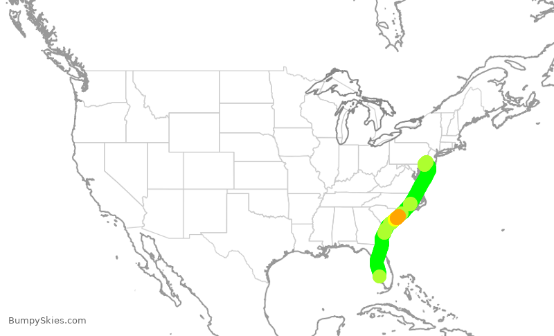 Turbulence forecast map for AAL2365, RSW to PHL