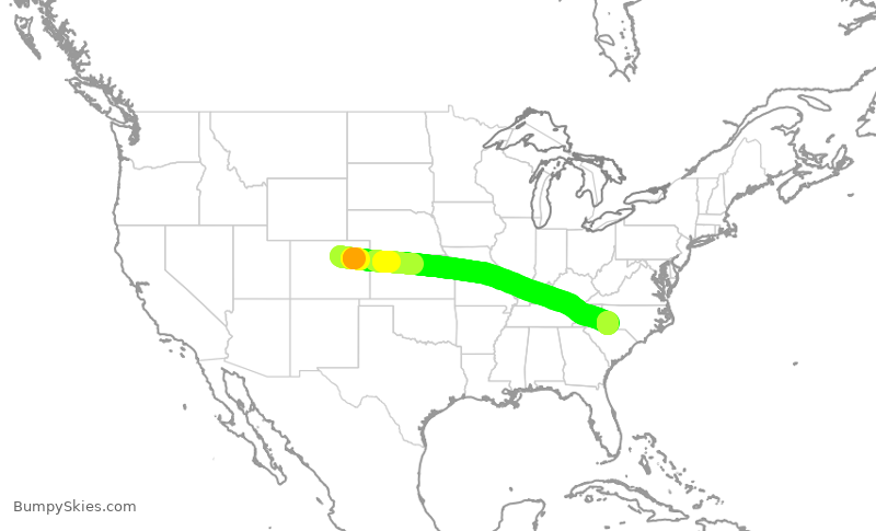 Turbulence forecast map for AAL2366, DEN to CLT