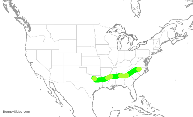 Turbulence forecast map for AAL2366, RDU to DFW