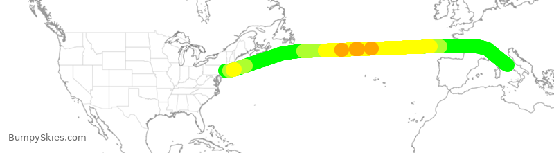 Turbulence forecast map for AAL236, JFK to FCO