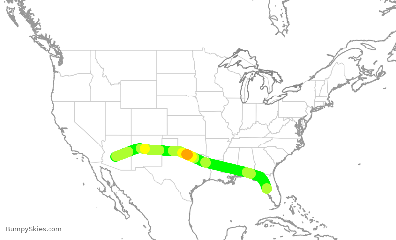 Turbulence forecast map for AAL2371, TPA to PHX