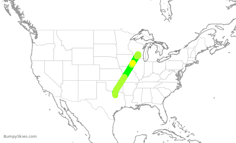 Turbulence forecast map for AAL2372, DFW to MSN