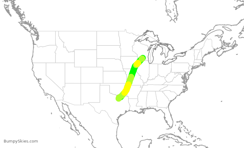 Turbulence forecast map for AAL2372, MSN to DFW