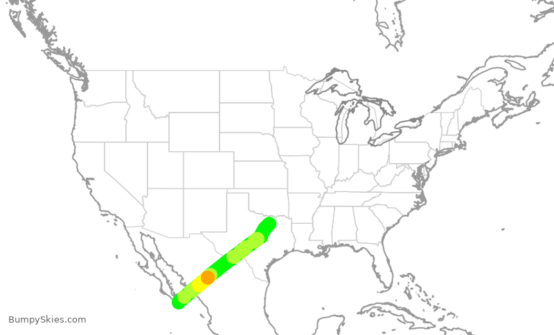 Turbulence forecast map for AAL2372, SJD to DFW