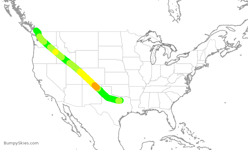 Turbulence forecast map for AAL2373, DFW to YVR