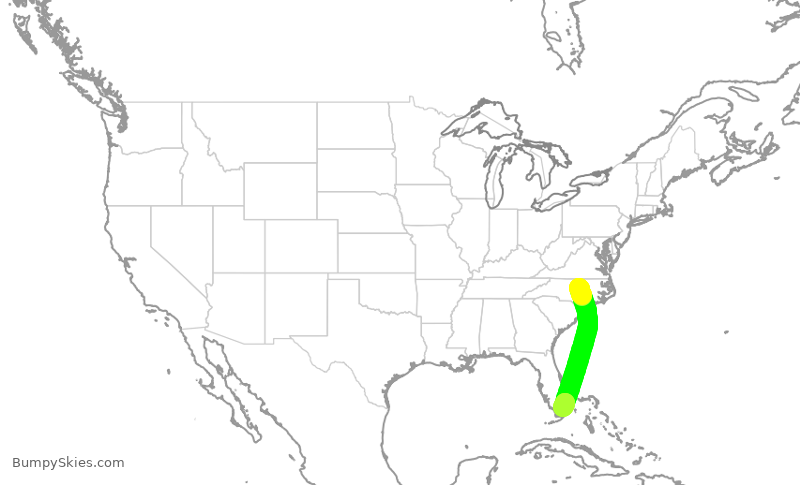 Turbulence forecast map for AAL2375, RDU to MIA