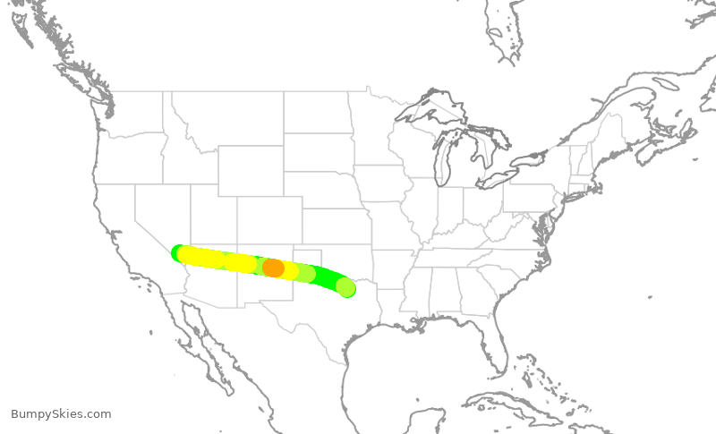 Turbulence forecast map for AAL2376, LAS to DFW