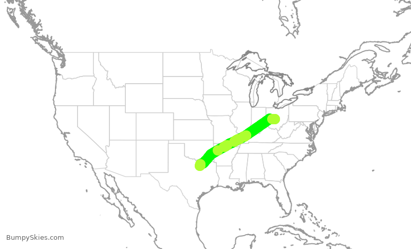 Turbulence forecast map for AAL2380, CMH to DFW