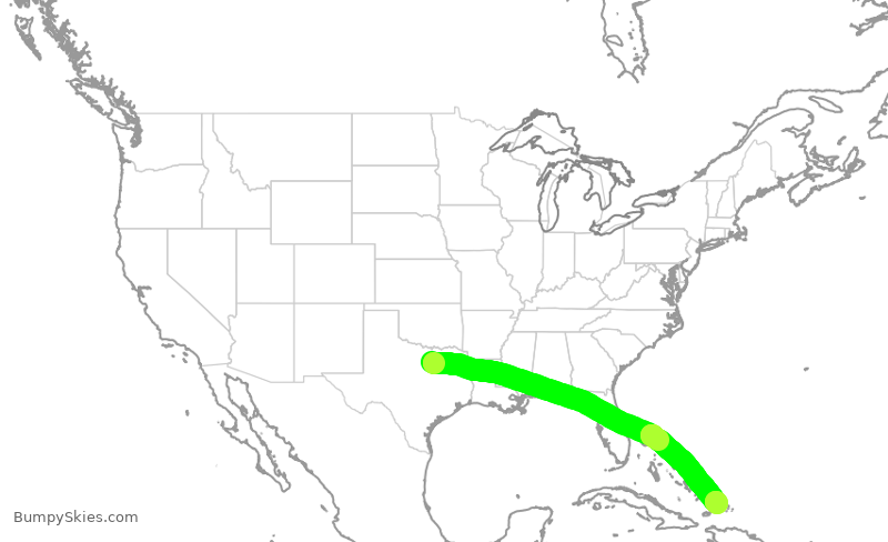 Turbulence forecast map for AAL2383, DFW to PLS