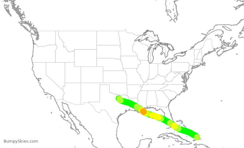 Turbulence forecast map for AAL2383, PLS to DFW