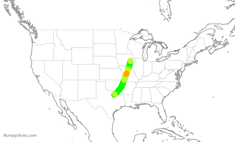 Turbulence forecast map for AAL2384, CID to DFW