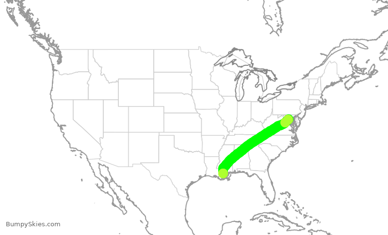 Turbulence forecast map for AAL2384, DCA to MSY