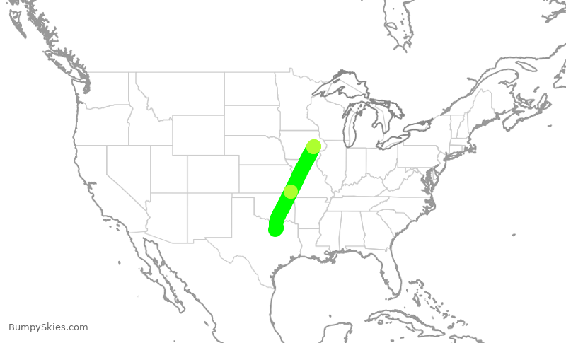 Turbulence forecast map for AAL2384, DFW to CID