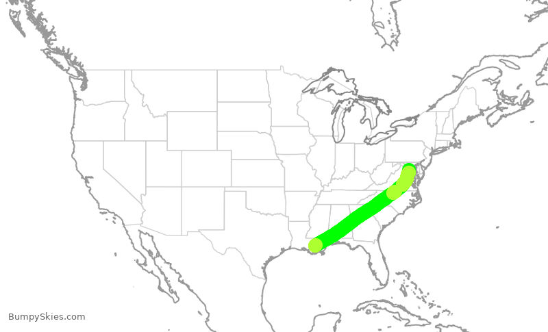 Turbulence forecast map for AAL2384, MSY to DCA