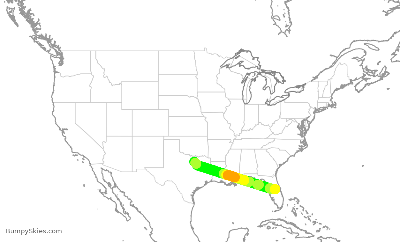 Turbulence forecast map for AAL2385, MCO to DFW