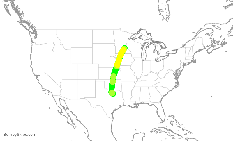 Turbulence forecast map for AAL2385, MSP to DFW