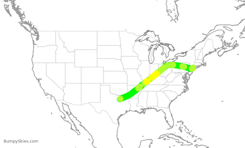 Turbulence forecast map for AAL2388, DFW to LGA