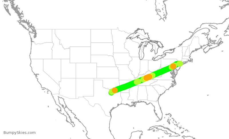 Turbulence forecast map for AAL2388, LGA to DFW