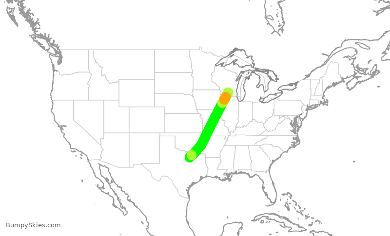 Turbulence forecast map for AAL2388, MSN to DFW
