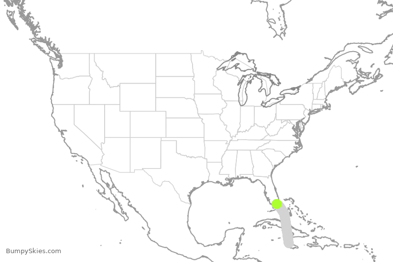 Turbulence forecast map for AAL2388, MBJ to MIA