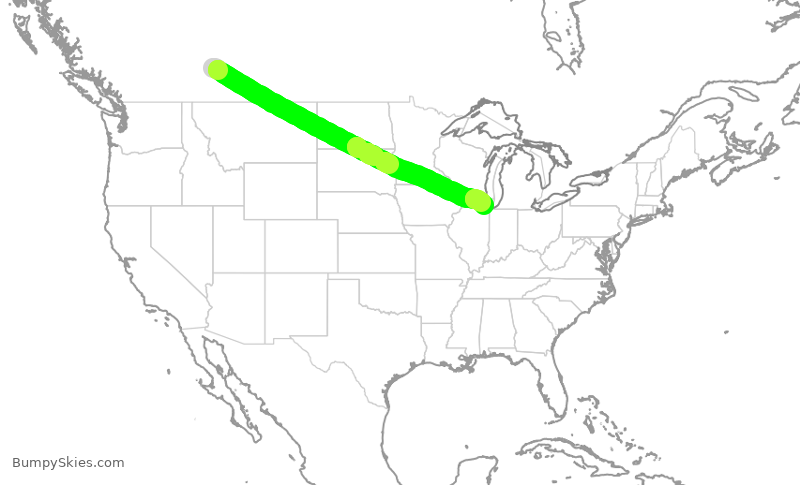 Turbulence forecast map for AAL2389, YYC to ORD