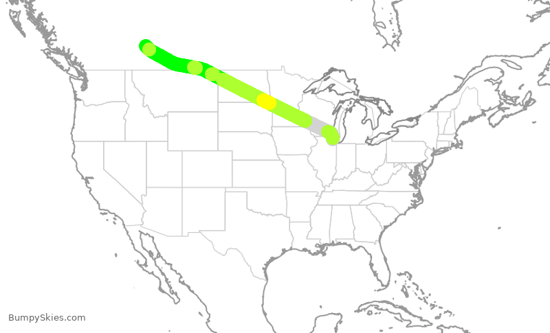 Turbulence forecast map for AAL2389, ORD to YYC