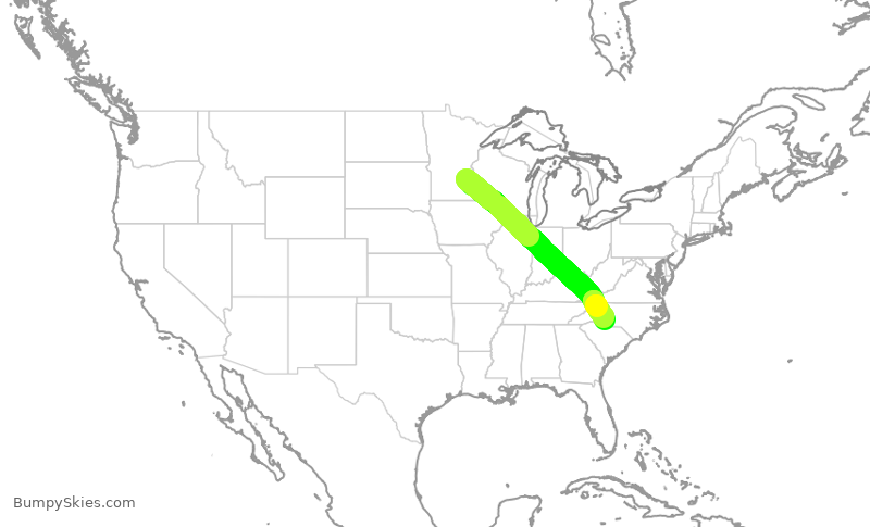 Turbulence forecast map for AAL2392, MSP to CLT