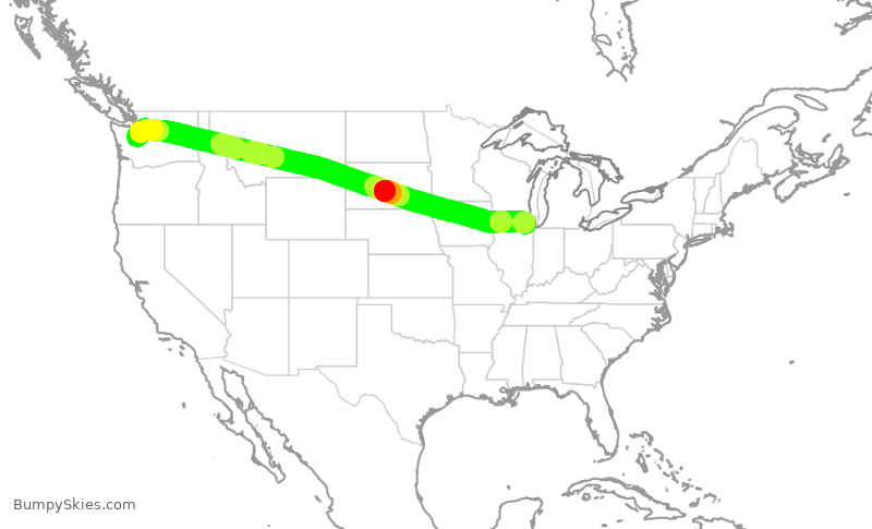 Turbulence forecast map for AAL2392, ORD to SEA