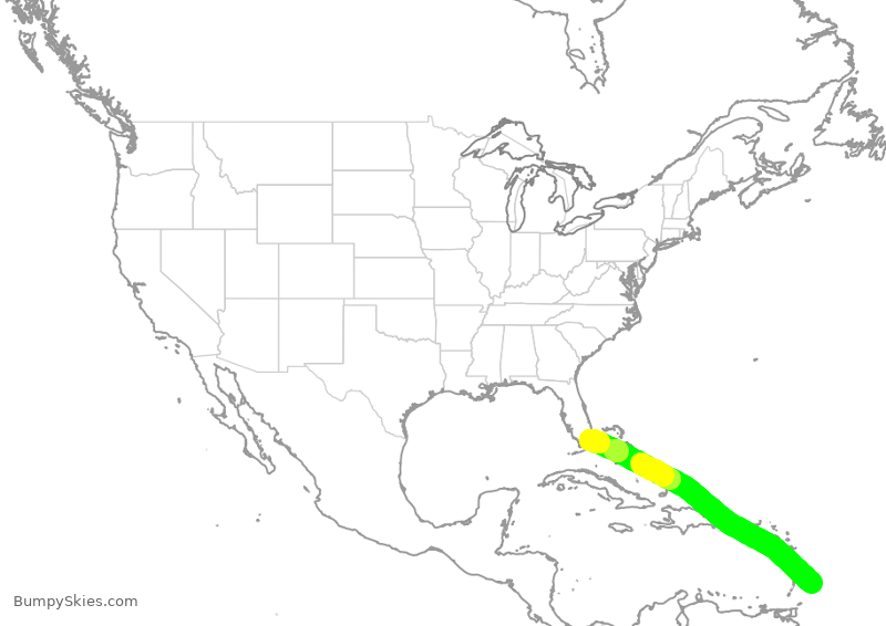 Turbulence forecast map for AAL2393, MIA to BGI
