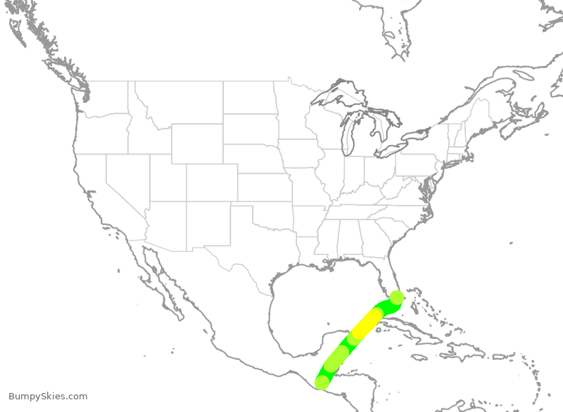 Turbulence forecast map for AAL2395, MIA to GUA