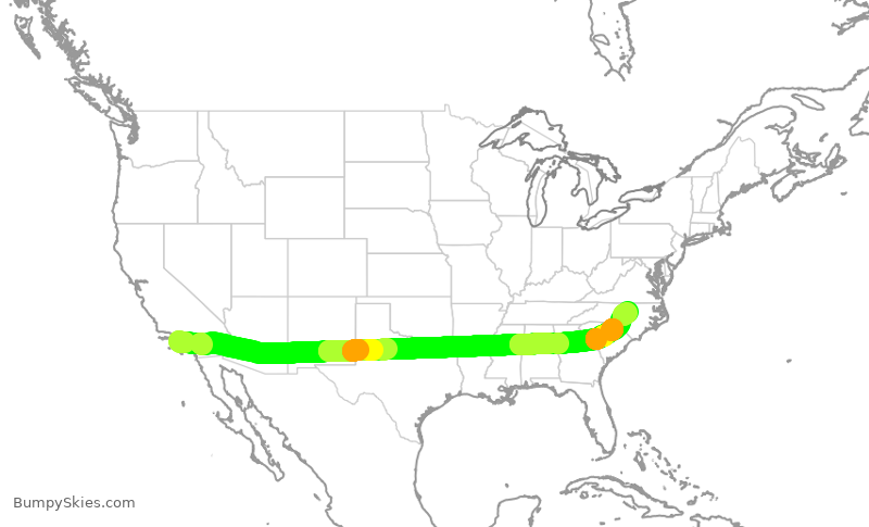 Turbulence forecast map for AAL2396, LAX to RDU