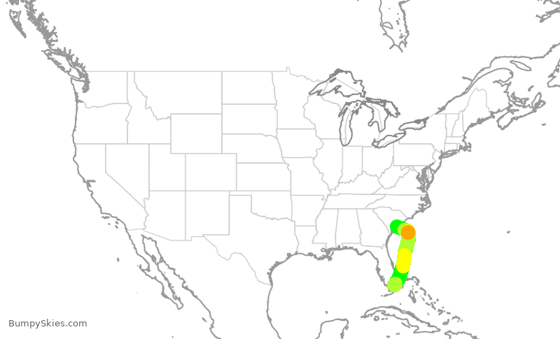 Turbulence forecast map for AAL2397, CHS to MIA